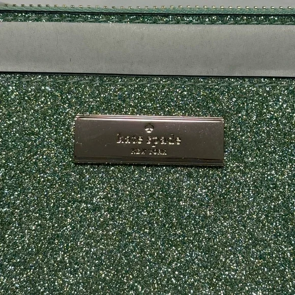 NWT Kate Spade Kenzie Boxed Glitter Large Slim Cardholder in Seawater Green - Picture 8 of 12